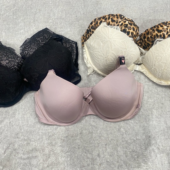 Victoria's Secret Lace and Solid Bra Collection - Black Cream Leopard Pink